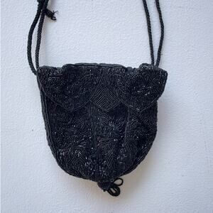 Y2K Black Beaded Small Purse Satchel Bag / Drawstring / Boho Whimsigoth Fairy